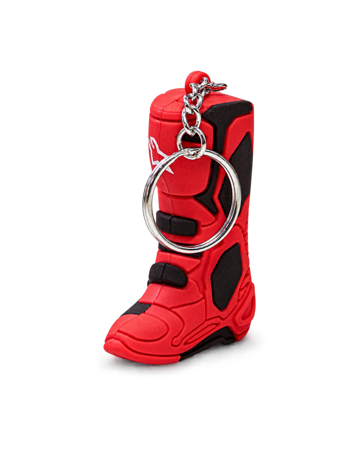 Alpinestars Tech 10 Boot Sleutelhanger, rood en zwart met wit logo, duurzame synthetische constructie met metalen ring
