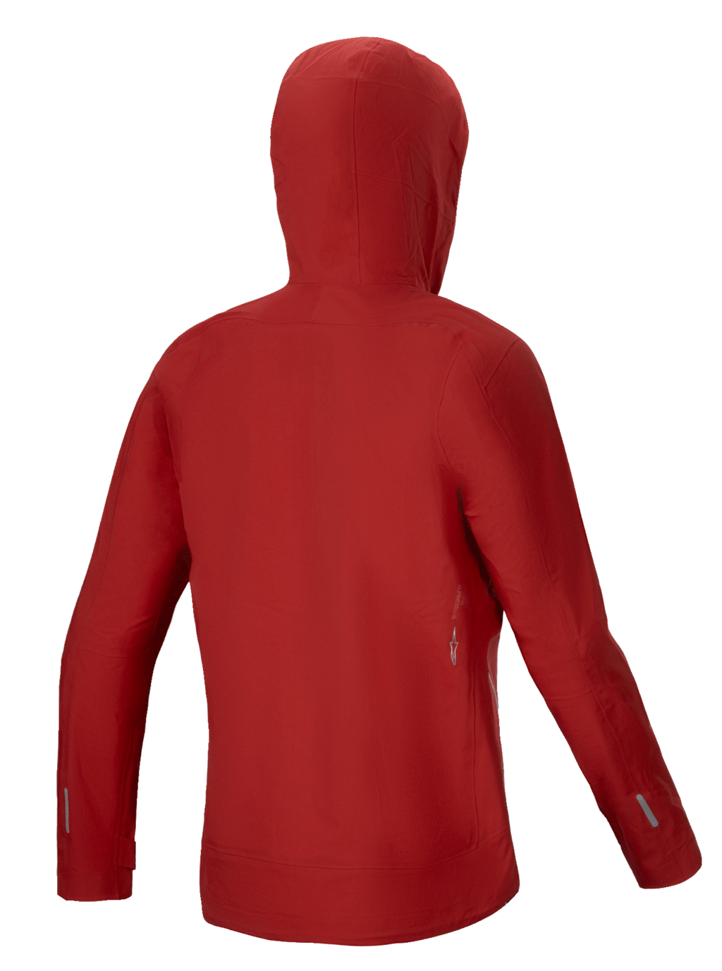Alpinestars Veste Imperméable Stella A-Dura Elite, veste de pluie VTT pour femme, rouge fluo, vue de dos avec capuche compatible casque et construction en membrane 3L stretch ripstop