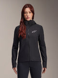 Alpinestars Stella A-Dura Thermal Jacket, dames fietsjack, zwart, wit sterlogo op de borst, ontwerp met ritssluiting en capuchon, aansluitende pasvorm met lange mouwen voor mountainbiken