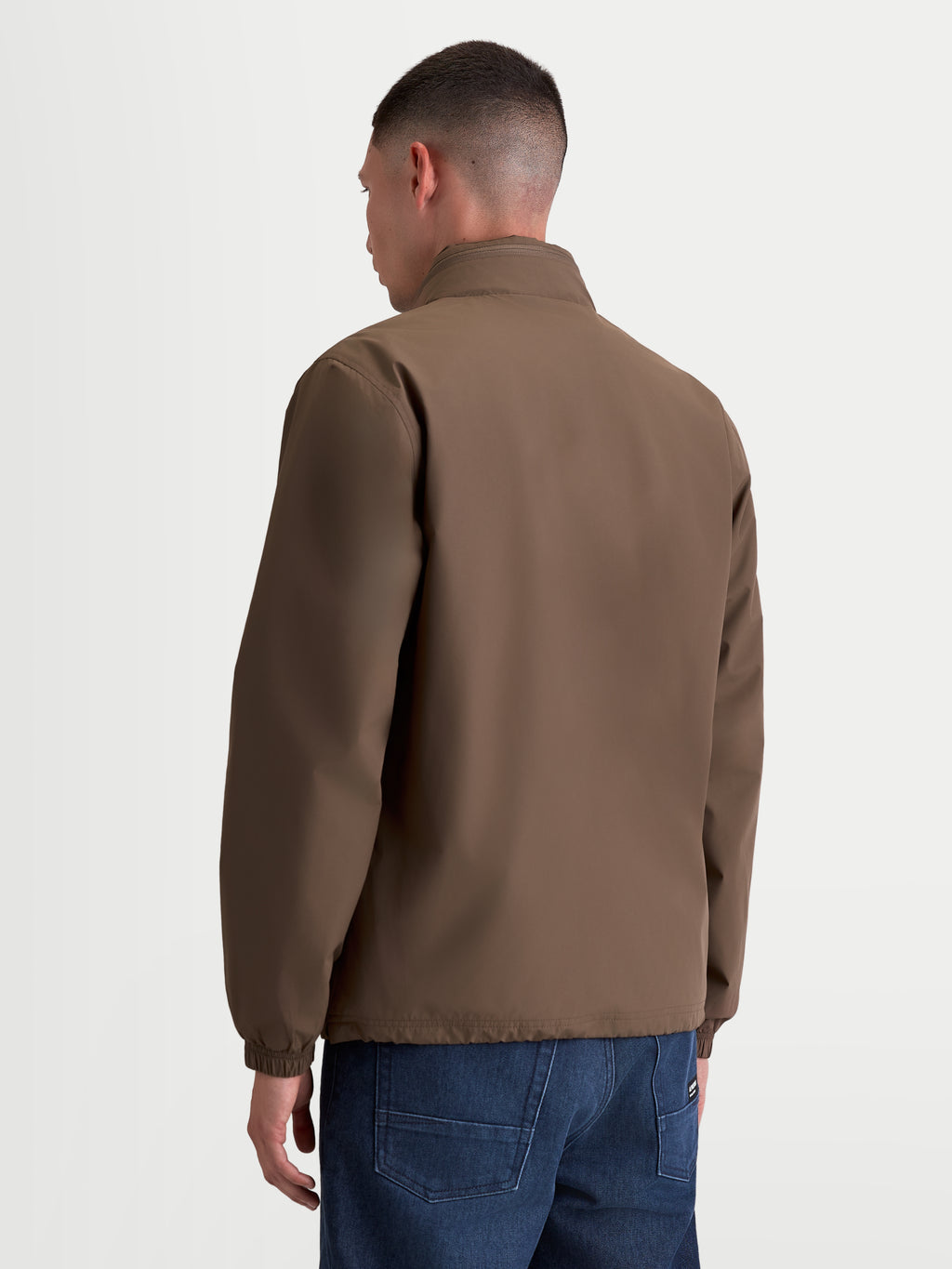 Alpinestars Overhaul Racer Jacket, Lightweight Sportswear Racer Jacket, Men's, Brown (Walnut), Textile Polyester Material, Back View Highlighting Clean Silhouette and High Collar with Hidden Hood.
