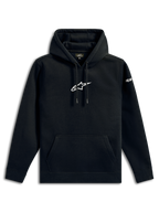 Alpinestars Frontal Hoodie, sweat à capuche streetwear décontracté, noir avec logo étoile Alpinestars blanc sur la poitrine, poche kangourou, capuche avec cordon de serrage, manches longues, design inspiré du sport automobile