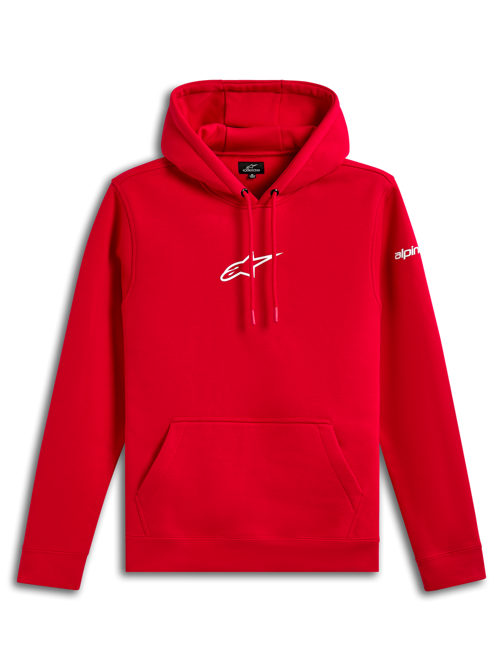 Sweat à capuche Frontal Alpinestars, sweat à capuche en polaire, rouge, logo Astar Alpinestars blanc sur la poitrine et lettrage sur la manche, poche kangourou à l'avant, streetwear décontracté inspiré du sport automobile