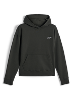 Alpinestars Essentials Ageless Hoodie, lässige Streetwear, Off Black mit kleinem weißem Astars-Logo, Kapuzenpullover mit Kängurutasche vorne, hochwertiges Stone-Wash-Fleece-Finish