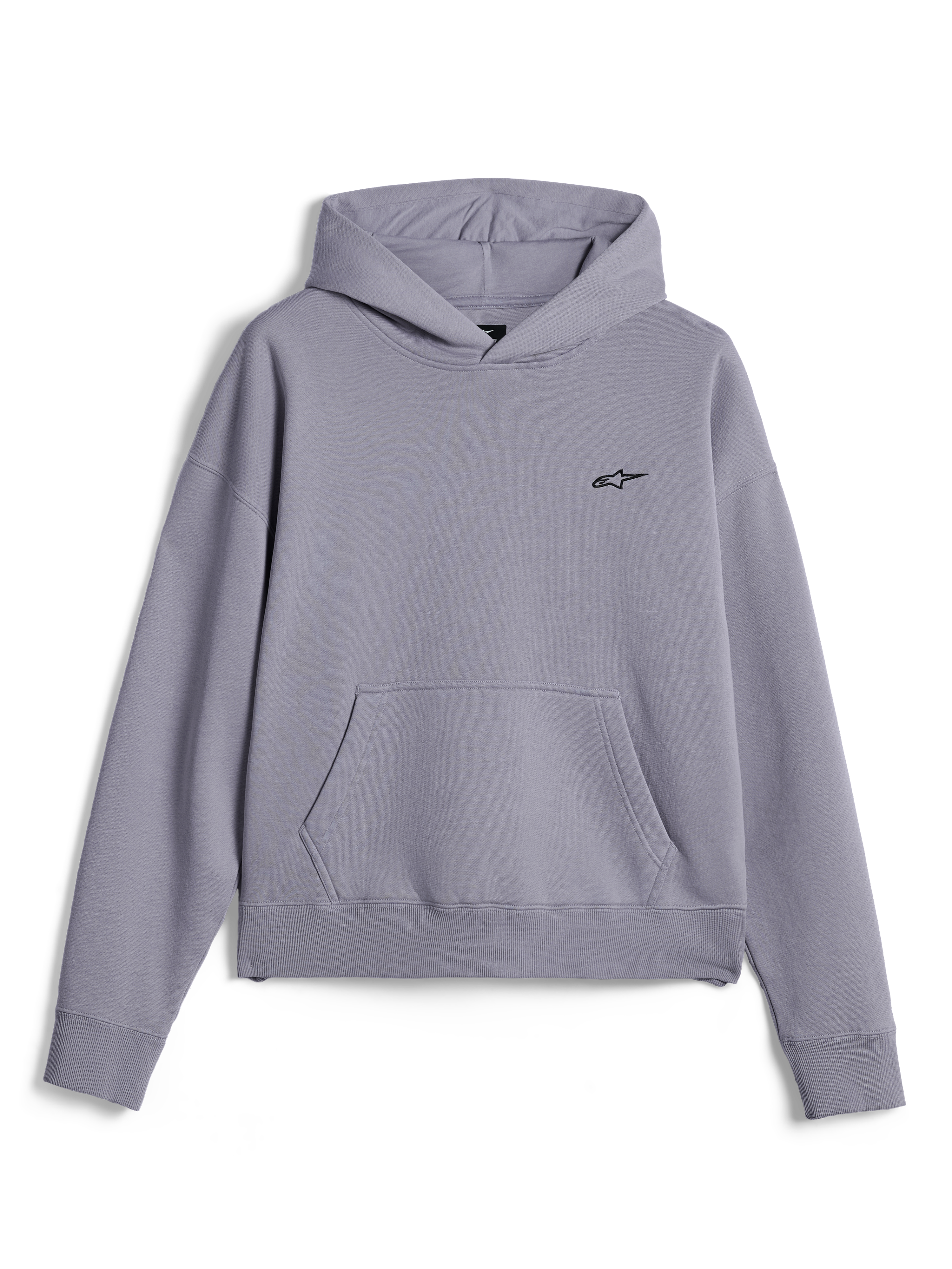 Alpinestars Essentials Ageless Hoodie, casual streetwear, Silver stone-washed fleece, small black Astars logo on the chest, front kangaroo pocket, pullover design with hood