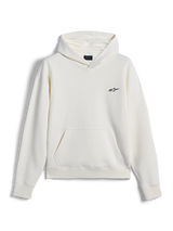 Alpinestars Essentials Ageless Hoodie, lässige Streetwear, Off-White mit kleinem schwarzem Astar-Logo auf der Brust, Kängurutasche, lange Ärmel, minimalistisches vom Motorsport inspiriertes Design