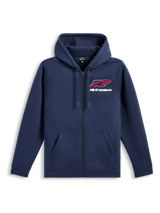Alpinestars Formulation Hoodie, casual sportkleding, navyblauw met rood en wit logo op de borst, volledige ritssluiting aan de voorkant, capuchon met trekkoord, lange mouwen, geribde boorden en zoom