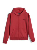 Alpinestars Essentials Ageless Zip Hoodie, Full-Zip Hoodie, Ziegelrot, kleines schwarzes Alpinestars-Logo auf der Brust, lässige Motorsport-Streetwear, gerippte Bündchen und Saum