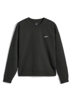 Alpinestars Essentials Ageless Crew, Rundhals-Sweatshirt, Off-Black, kleines weißes A-Star-Logo auf der Brust, gerippter Kragen, Bündchen und Saum, lässige Premium-Fleece-Streetwear