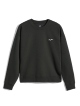 Alpinestars Essentials Ageless Crew, Rundhals-Sweatshirt, Off-Black, kleines weißes A-Star-Logo auf der Brust, gerippter Kragen, Bündchen und Saum, lässige Premium-Fleece-Streetwear