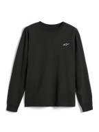 Alpinestars Essentials Ageless LS Tee, Langarmshirt, Off-Black, kleines weißes Alpinestars-Logo auf der Brust, Rundhalsausschnitt, entspannte Passform, lässige Lifestyle-Streetwear