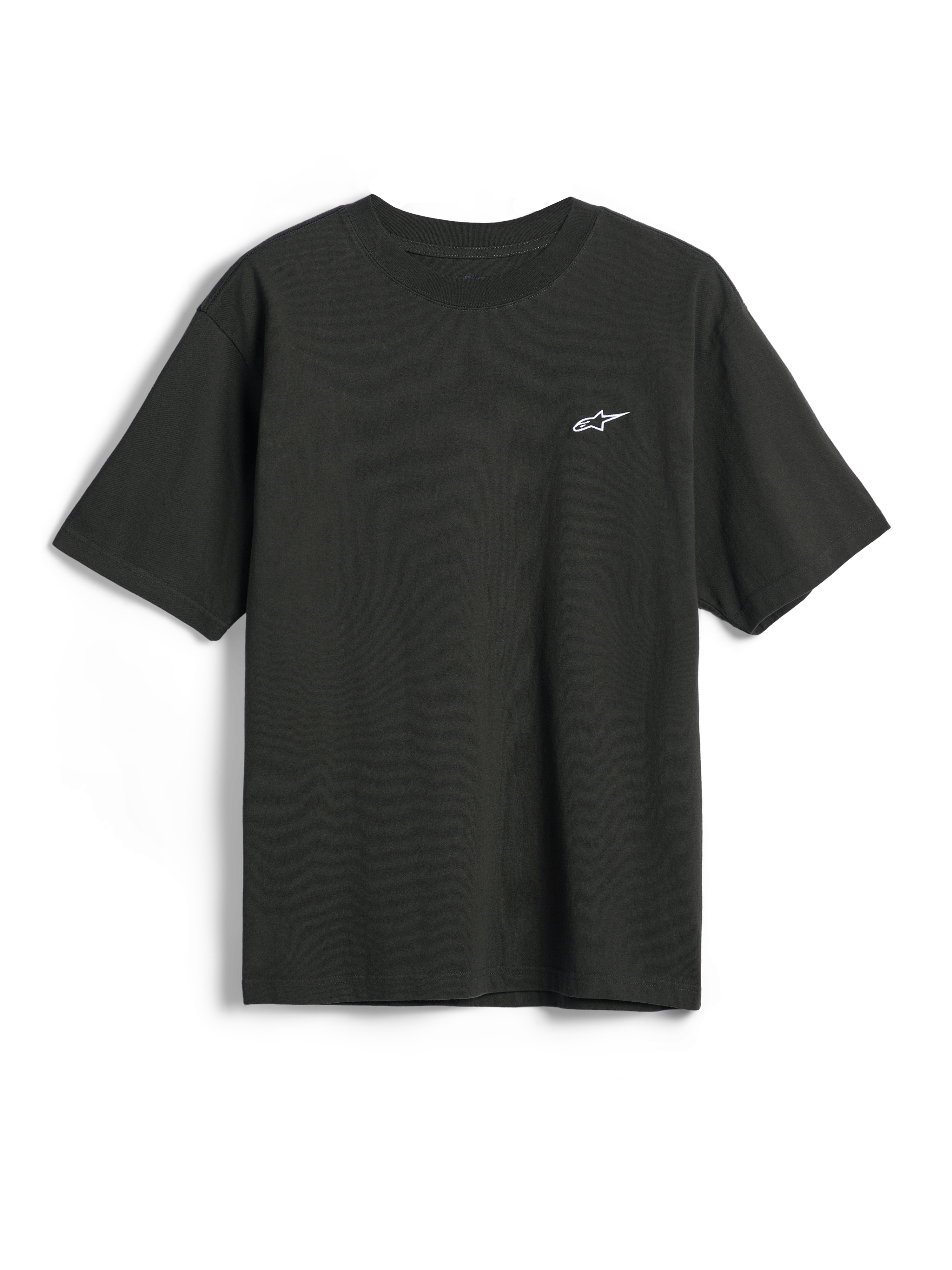 Alpinestars Essentials Ageless SS Tee, T-shirt met korte mouwen, Off Black, klein wit Alpinestars ster-logo op de borst, casual motorsport streetwear