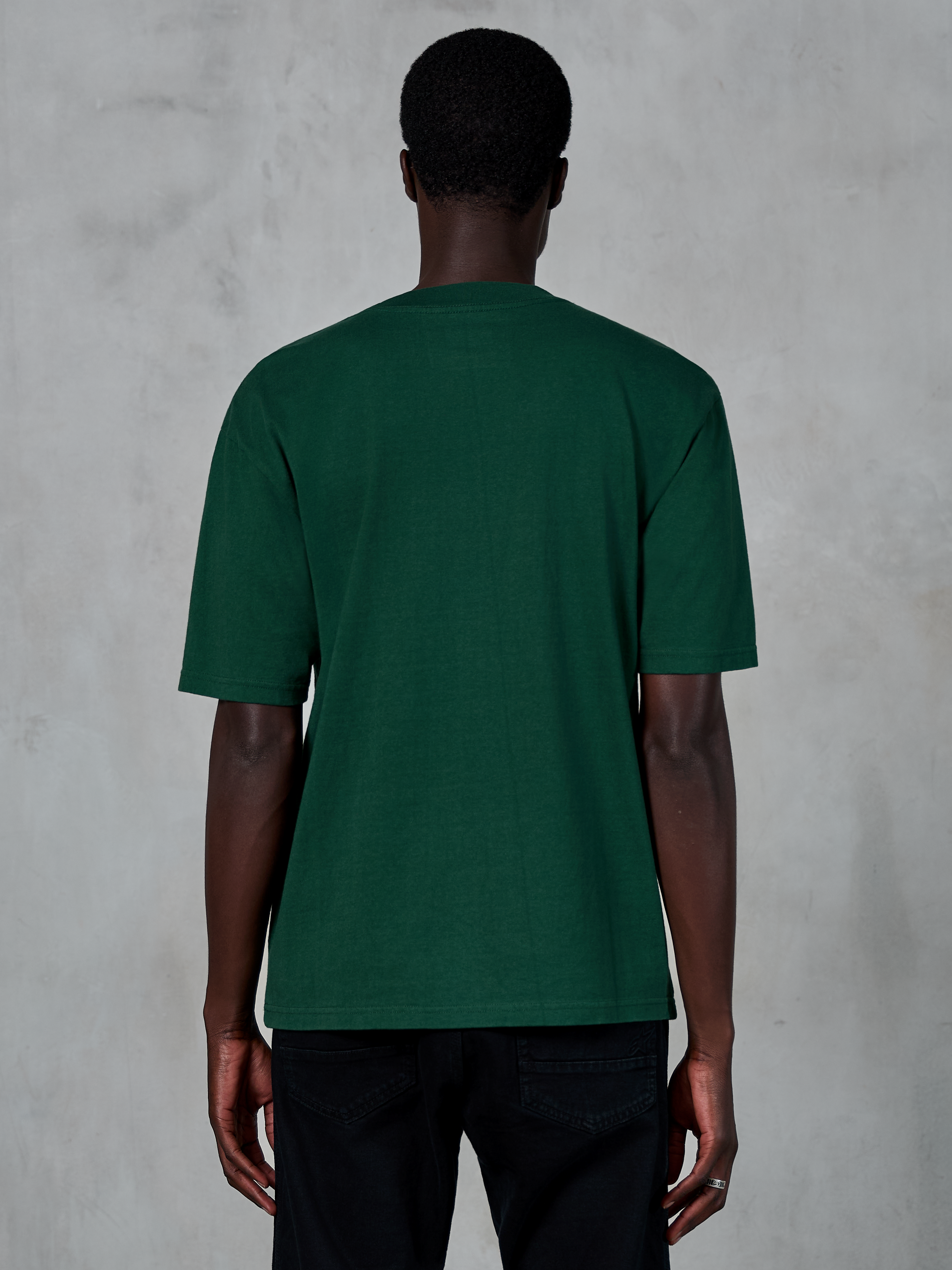 T-shirt Alpinestars Essentials Ageless SS, t-shirt à manches courtes, vert sapin, vue de dos sur mannequin, coupe décontractée, coton biologique, streetwear décontracté d'inspiration sport mécanique