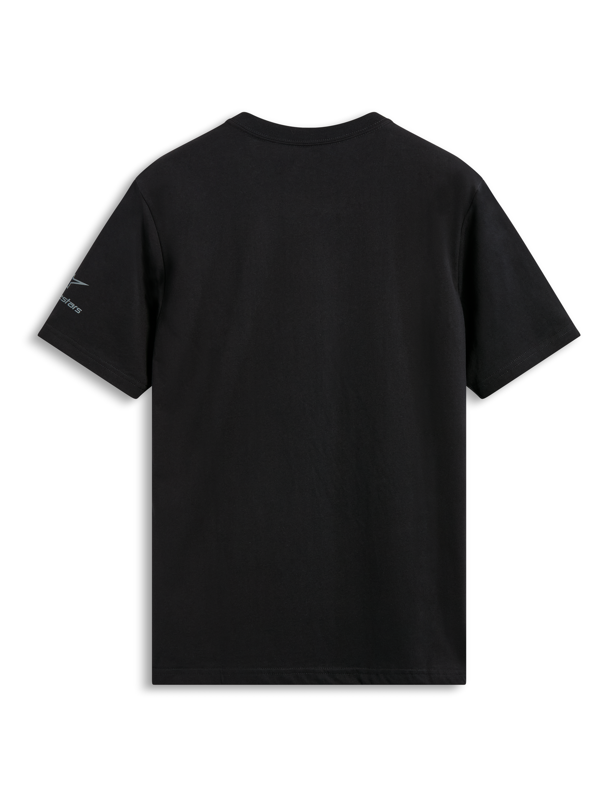Alpinestars Global CSF Tee, Kurzarm-T-Shirt, Schwarz, Rückansicht mit kleinem Logo auf dem linken Ärmel, lässige Motorsport-Streetwear