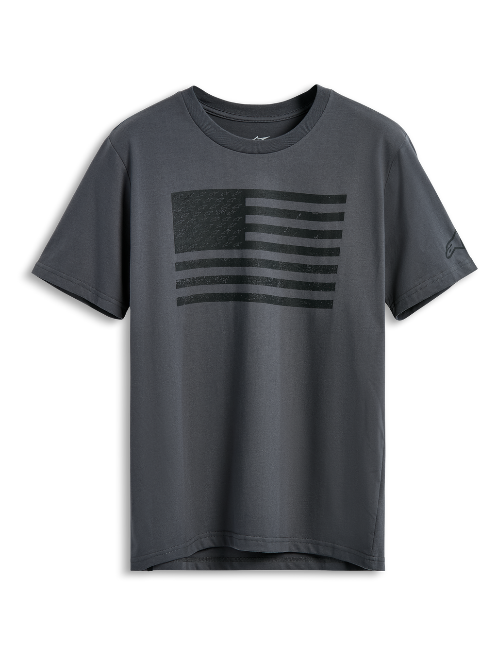 Alpinestars Waving CSF Tee, T-shirt met korte mouwen, antracietgrijs, zwarte wapperende vlag op de voorzijde, casual motorsport streetwear