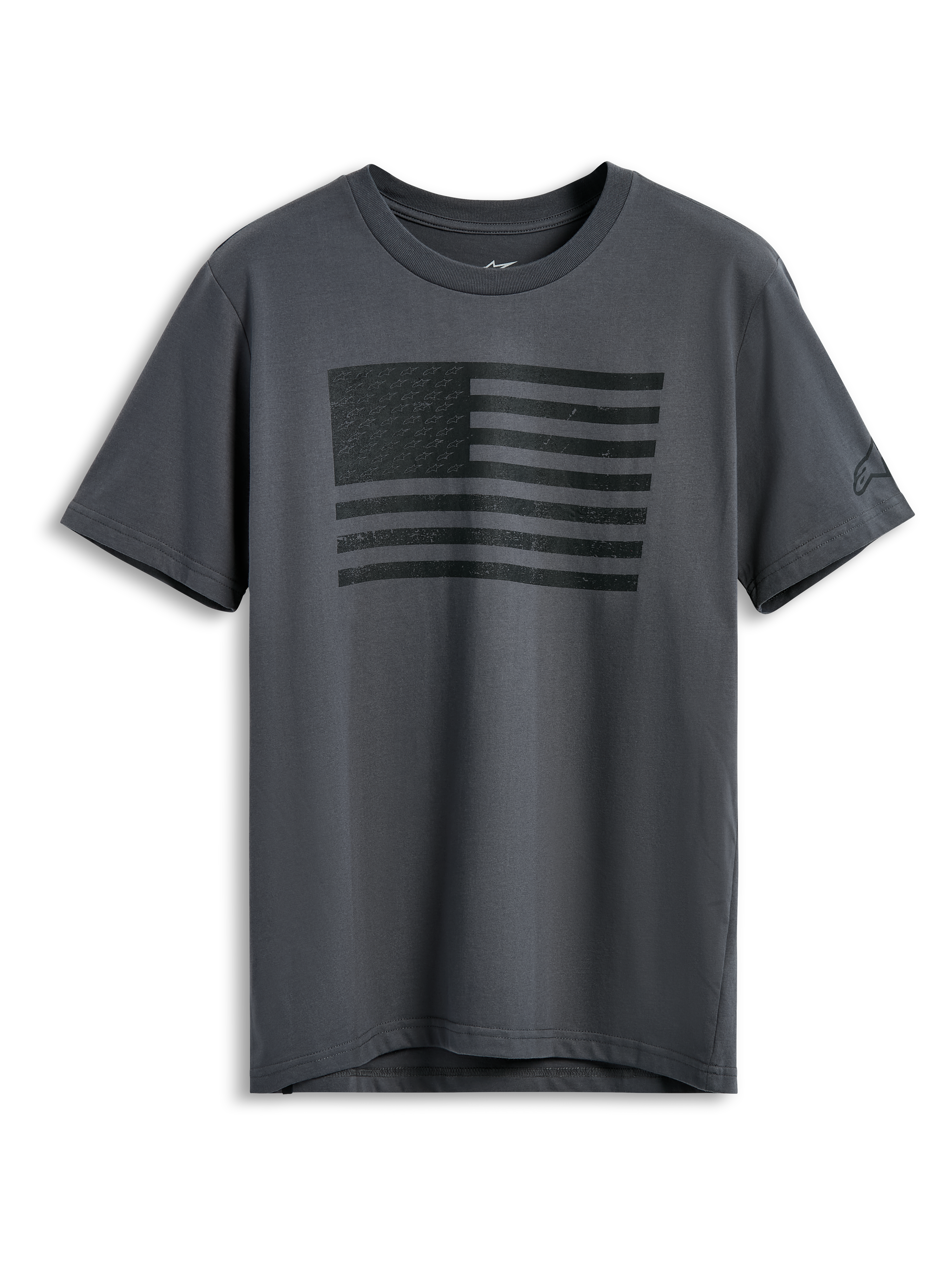 Alpinestars Waving CSF Tee, T-shirt met korte mouwen, antracietgrijs, zwarte wapperende vlag op de voorzijde, casual motorsport streetwear