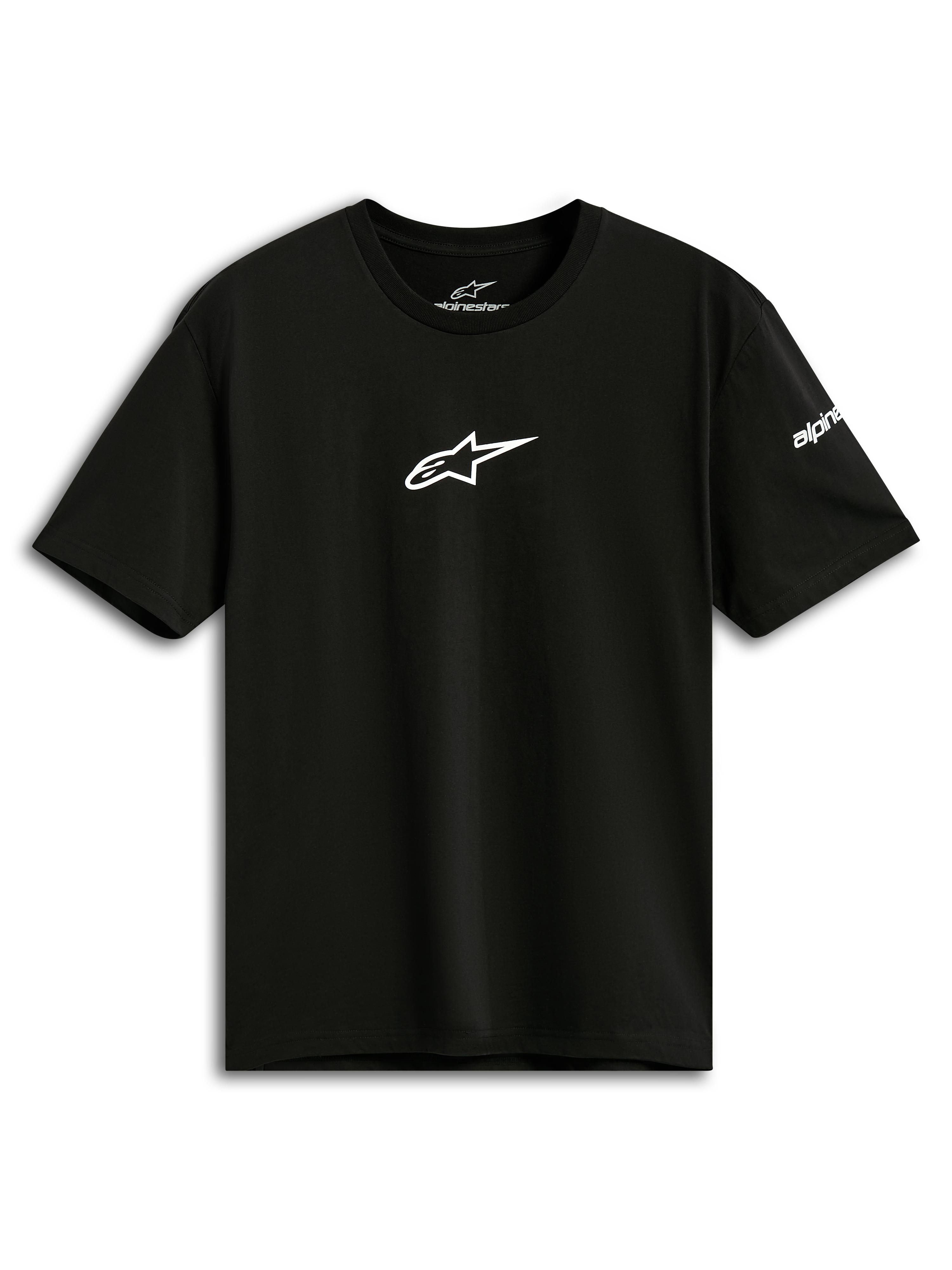 Alpinestars Frontal CSF Tee, T-shirt met korte mouwen, zwart, wit Astars-logo op de borst, casual performance sportkleding