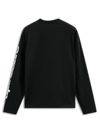 Alpinestars Trackside CSF Tee, T-shirt met lange mouwen, zwart, met witte verticale tekstgraphic op de mouw, achteraanzicht, casual motorsport streetwear