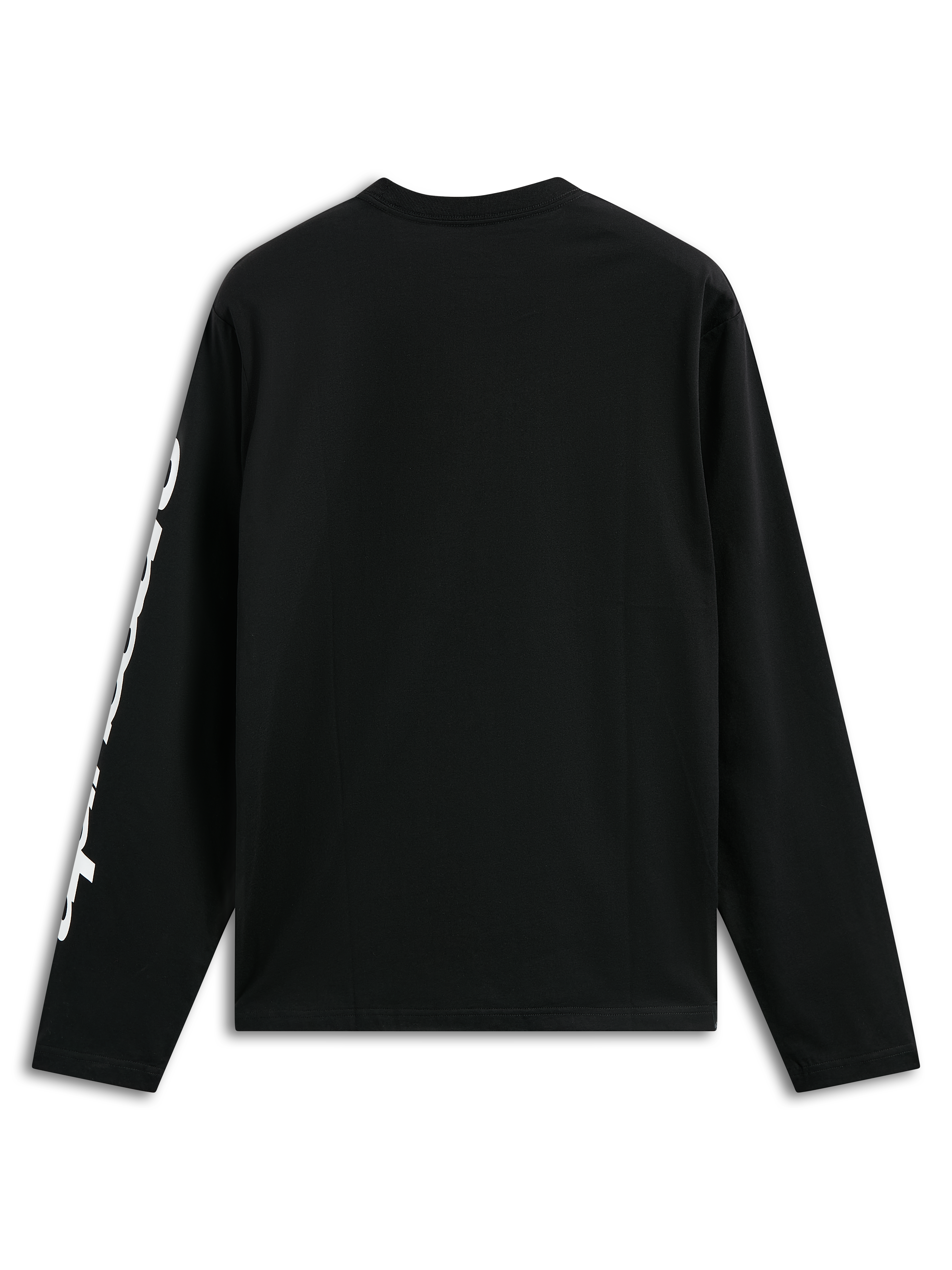 Alpinestars Trackside CSF Tee, T-shirt met lange mouwen, zwart, met witte verticale tekstgraphic op de mouw, achteraanzicht, casual motorsport streetwear