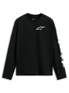 Alpinestars Trackside CSF Tee, shirt met lange mouwen, zwart, wit Alpinestars-logo op de borst en graphic op de mouw, casual motorsport-geïnspireerde streetwear