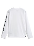 Alpinestars Trackside CSF Tee, T-shirt met lange mouwen, wit en zwart, achteraanzicht met opvallende zwarte graphic op de mouw, casual op motorsport geïnspireerde streetwear
