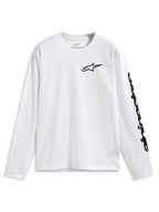 Alpinestars Trackside CSF Tee, T-shirt met lange mouwen, wit, zwart Alpinestars-logo op de borst en woordmerk op de mouw, casual motorsport sportswear
