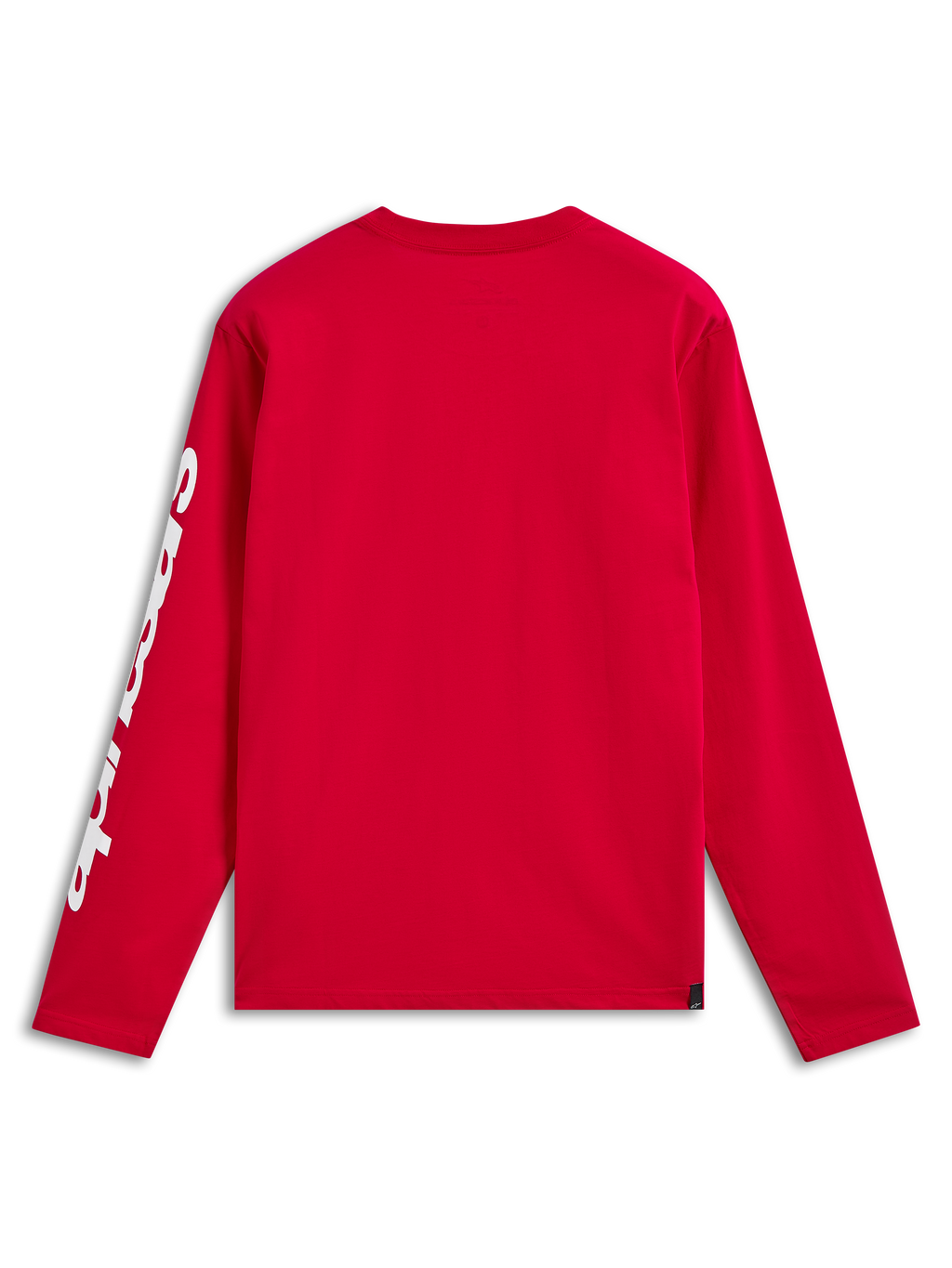 Alpinestars Trackside CSF Tee, T-shirt met lange mouwen, rood, achteraanzicht met witte branding op de mouw, casual streetwear geïnspireerd op de motorsport