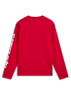Alpinestars Trackside CSF Tee, T-shirt met lange mouwen, rood, achteraanzicht met witte branding op de mouw, casual streetwear geïnspireerd op de motorsport