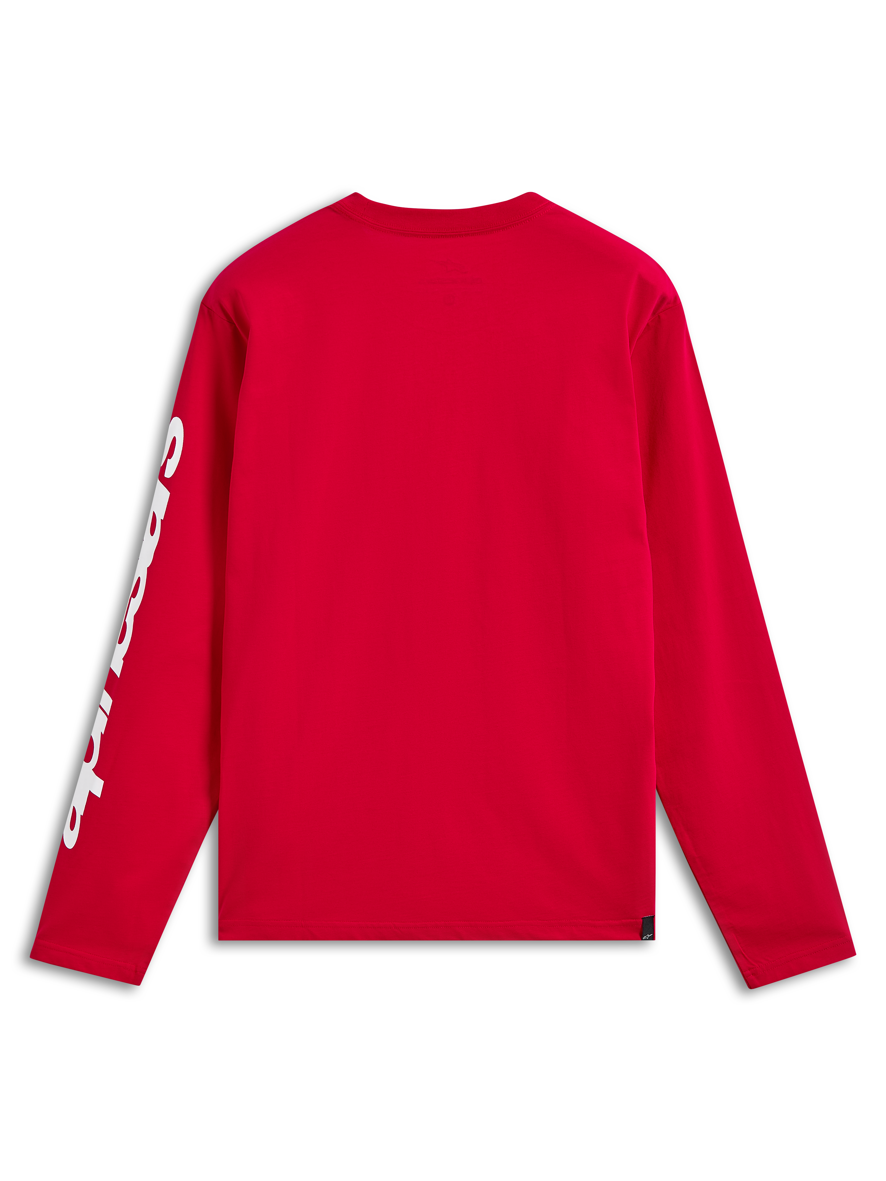 Alpinestars Trackside CSF Tee, T-shirt met lange mouwen, rood, achteraanzicht met witte branding op de mouw, casual streetwear geïnspireerd op de motorsport