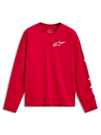 Alpinestars Trackside CSF Tee, T-shirt met lange mouwen, rood met wit Ride 4.0 logo op de borst en witte branding op de mouw, casual motorsportkleding