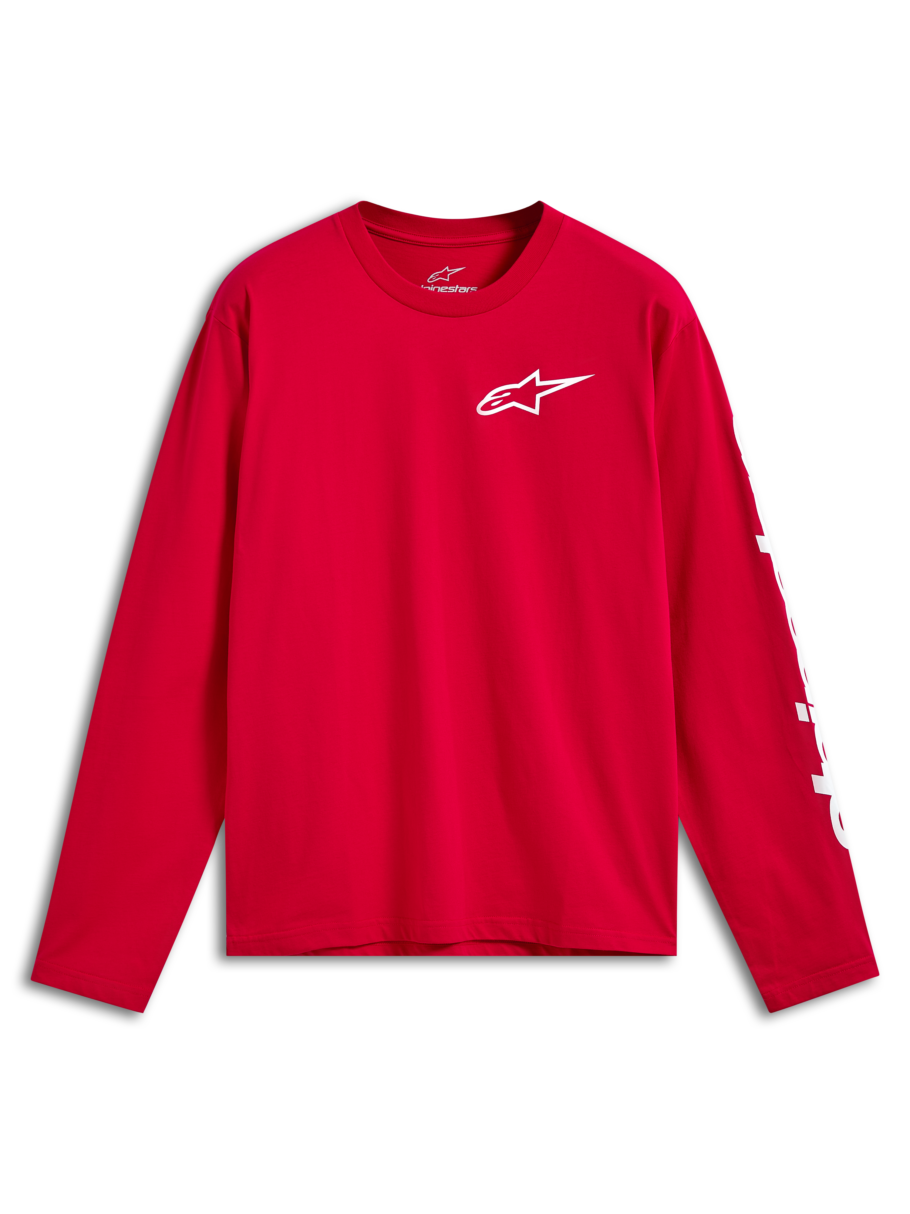 Alpinestars Trackside CSF Tee, T-shirt met lange mouwen, rood met wit Ride 4.0 logo op de borst en witte branding op de mouw, casual motorsportkleding