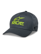 Alpinestars Ride Sonic Hat, Charcoal and Hi-Vis Yellow Baseball Cap, 3D Embroidered RIDE and Star Logo, Curved Bill, Structured Crown, Stretch Twill Casual Motorsport Headwear