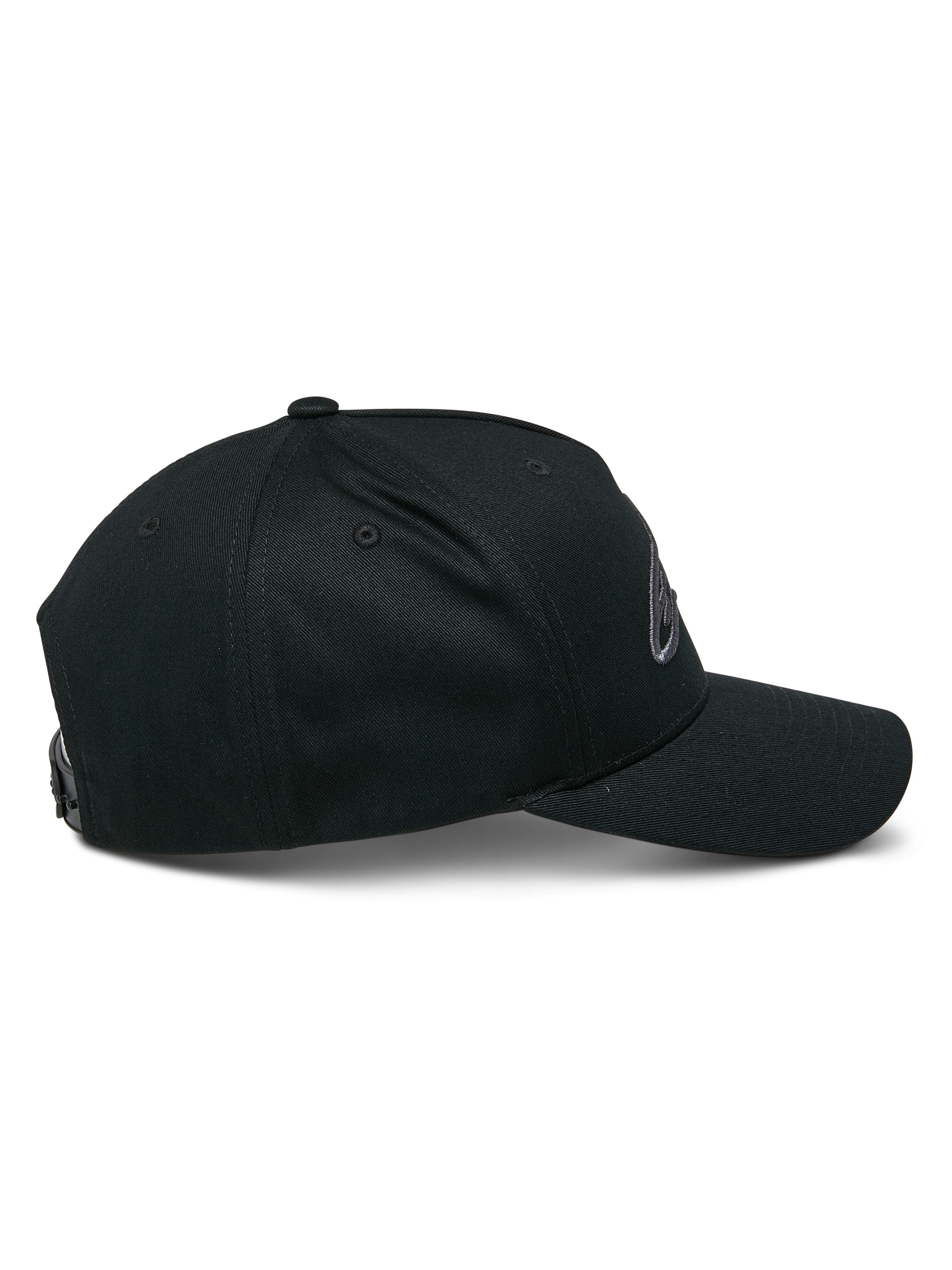 Alpinestars Ageless Snapback Kappe, Black Charcoal, Seitenansicht, strukturierte Krone mit gebogenem Schirm, verstellbarer Snapback-Verschluss, lässige vom Motorsport inspirierte Kopfbedeckung