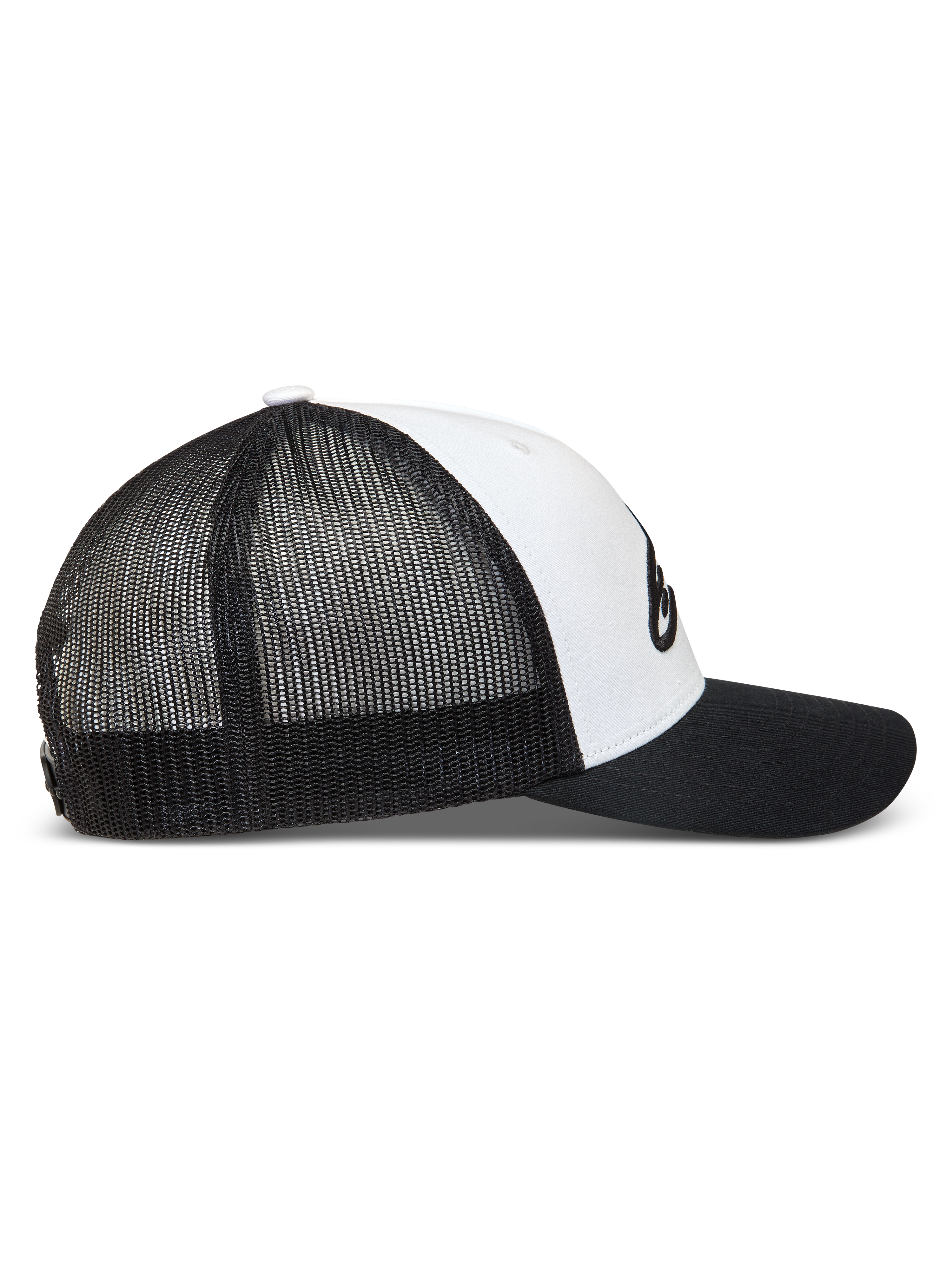 Alpinestars Ageless Snapback hoed, sportswear trucker pet met gebogen klep en mesh achterkant, zwart en wit