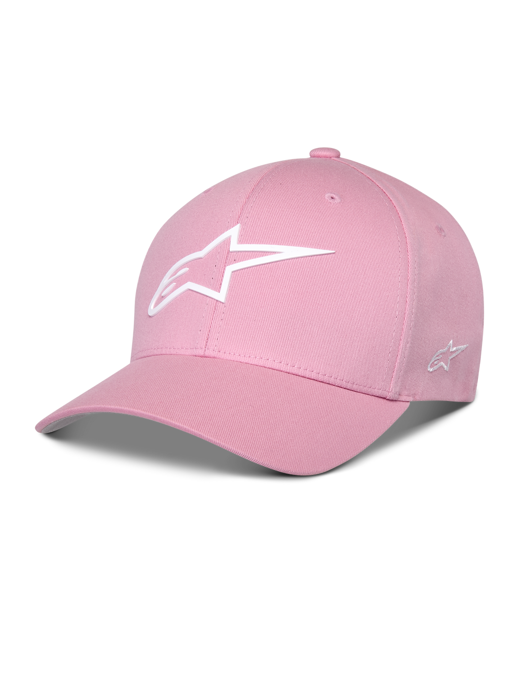Alpinestars Ageless Multi Hat, Pinke Baseball-Cap, Gebogener Schirm, Weißes 3D Astars-Logo, Strukturierte Krone, Lässige Sportbekleidung
