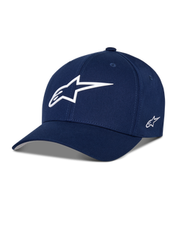 Casquette Alpinestars Ageless Multi, casquette de baseball bleu marine, logo étoile 3D blanc sur le devant, logo brodé sur le côté, visière incurvée, accessoire lifestyle sportswear décontracté