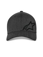 Alpinestars Corp Shift Multi pet, baseballcap, donkergrijs gemêleerd, vooraanzicht met een gestructureerde kroon, zwart 3D Astars-logo en gebogen klep, casual motorsport streetwear