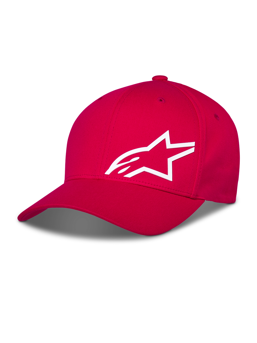 Alpinestars Corp Shift Multi pet, rode baseballcap, wit 3D geprint Astars-logo op de voorkant, gebogen klep met gestructureerde kroon, casual motorsportkleding