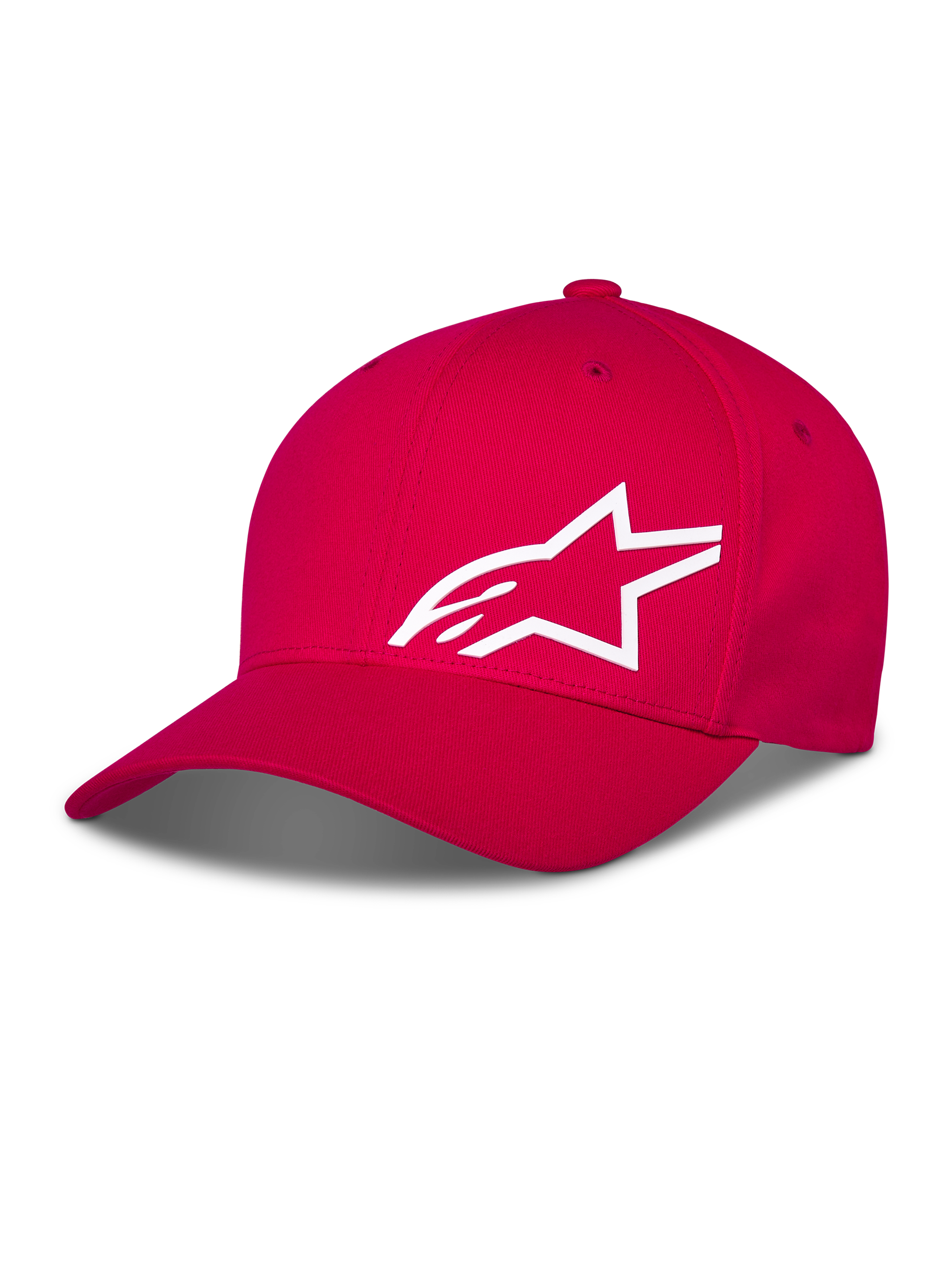 Alpinestars Corp Shift Multi pet, rode baseballcap, wit 3D geprint Astars-logo op de voorkant, gebogen klep met gestructureerde kroon, casual motorsportkleding