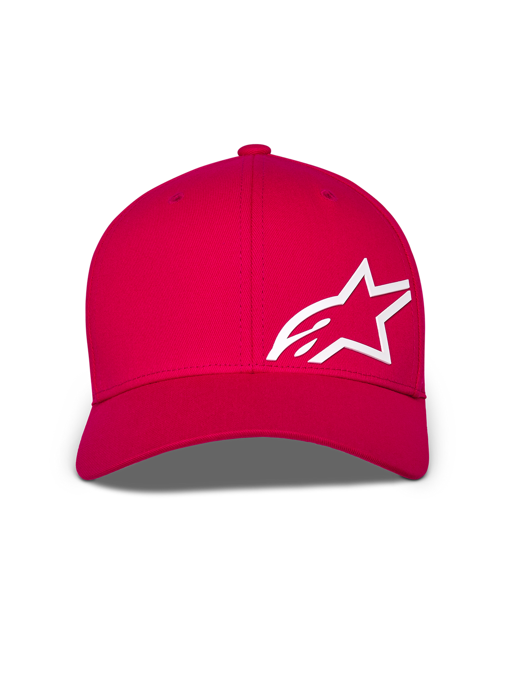 Alpinestars Corp Shift Multi pet, baseballcap, rood, met een groot wit 3D Astars-logo op de voorkant, gebogen klep en gestructureerde kroon, casual motorsport-hoofddeksel