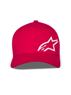 Alpinestars Corp Shift Multi pet, baseballcap, rood, met een groot wit 3D Astars-logo op de voorkant, gebogen klep en gestructureerde kroon, casual motorsport-hoofddeksel