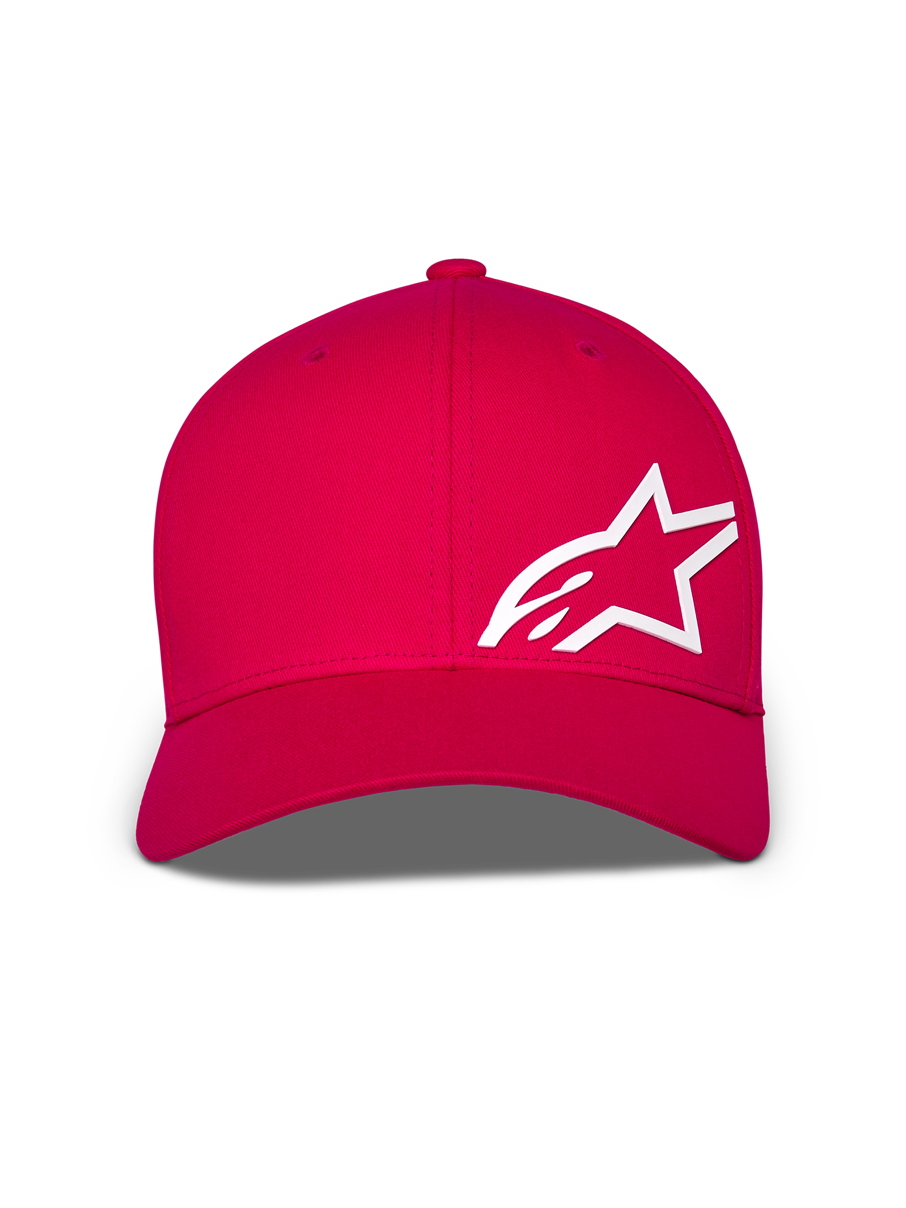 Alpinestars Corp Shift Multi pet, baseballcap, rood, met een groot wit 3D Astars-logo op de voorkant, gebogen klep en gestructureerde kroon, casual motorsport-hoofddeksel