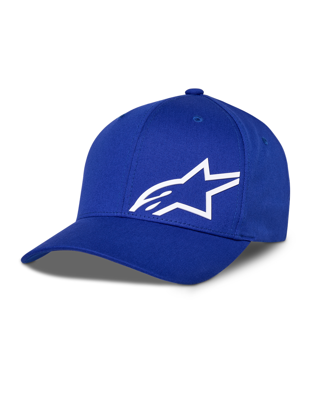 Alpinestars Corp Shift Multi Hat, casquette de baseball bleue avec logo étoile blanc en impression 3D, couronne structurée, visière courbée, accessoire motorsport décontracté