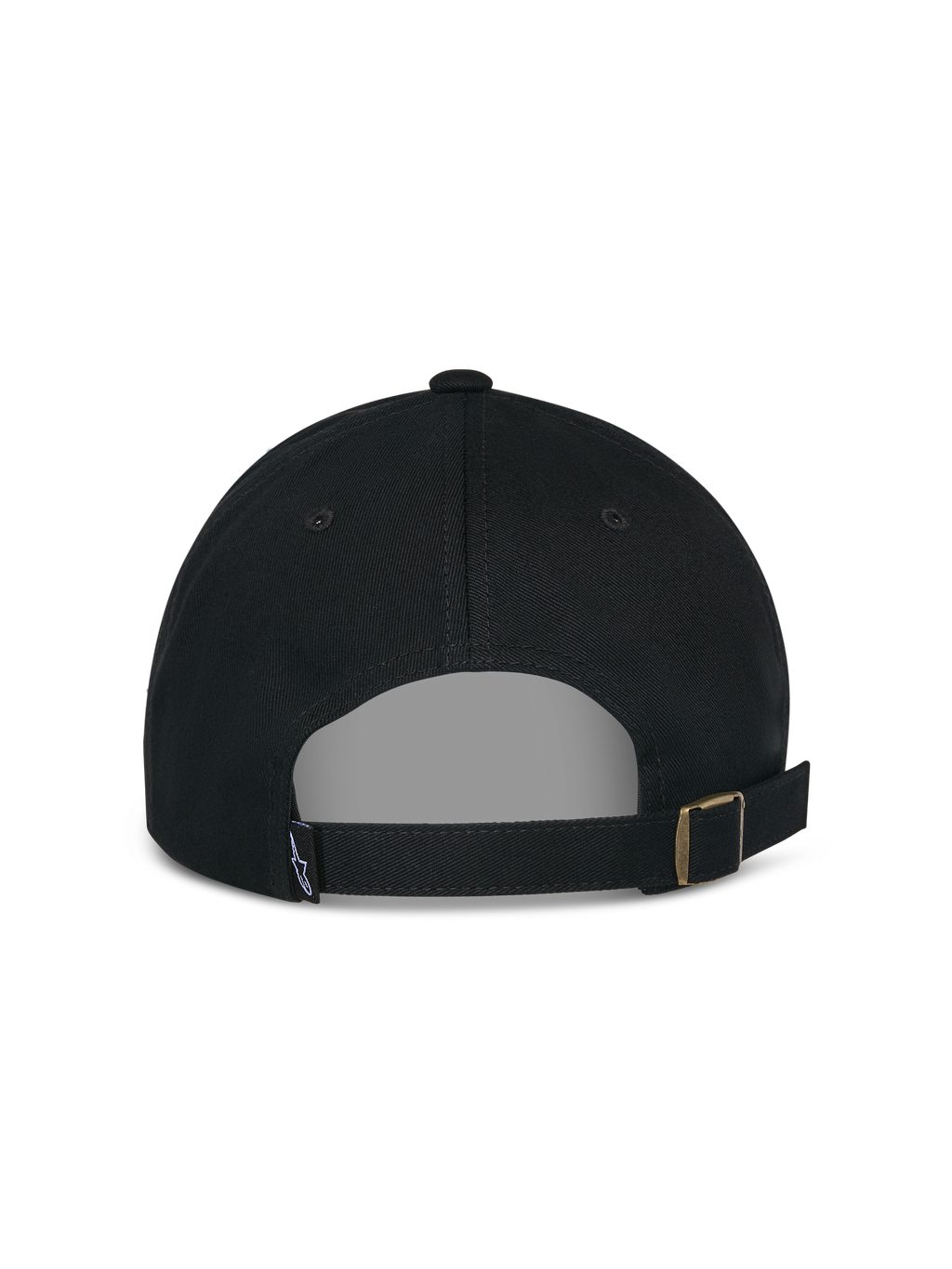 Alpinestars Deduce Strapback Mütze, Schwarz, Rückansicht mit verstellbarem Riemenverschluss und Metallschnalle sowie kleinem Logo-Etikett, lässige Cap aus Baumwolltwill
