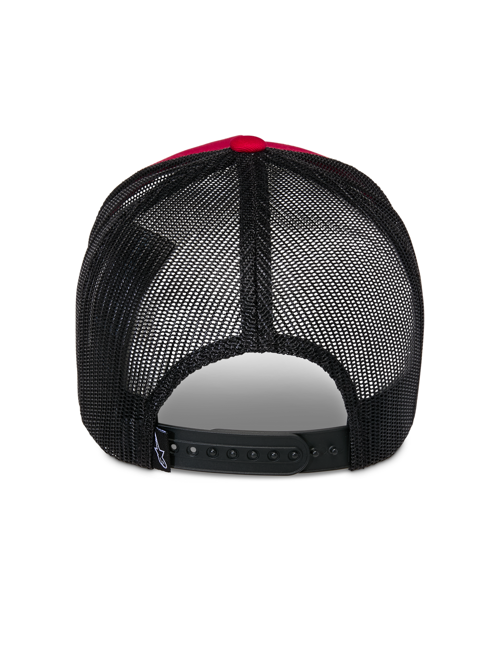 Alpinestars Reflect Ageless Trucker-Mütze, Rückansicht, Rot und Schwarz, mit schwarzen Poly-Mesh-Einsätzen und verstellbarem Snapback-Verschluss, lässige, vom Motorsport inspirierte Kopfbedeckung