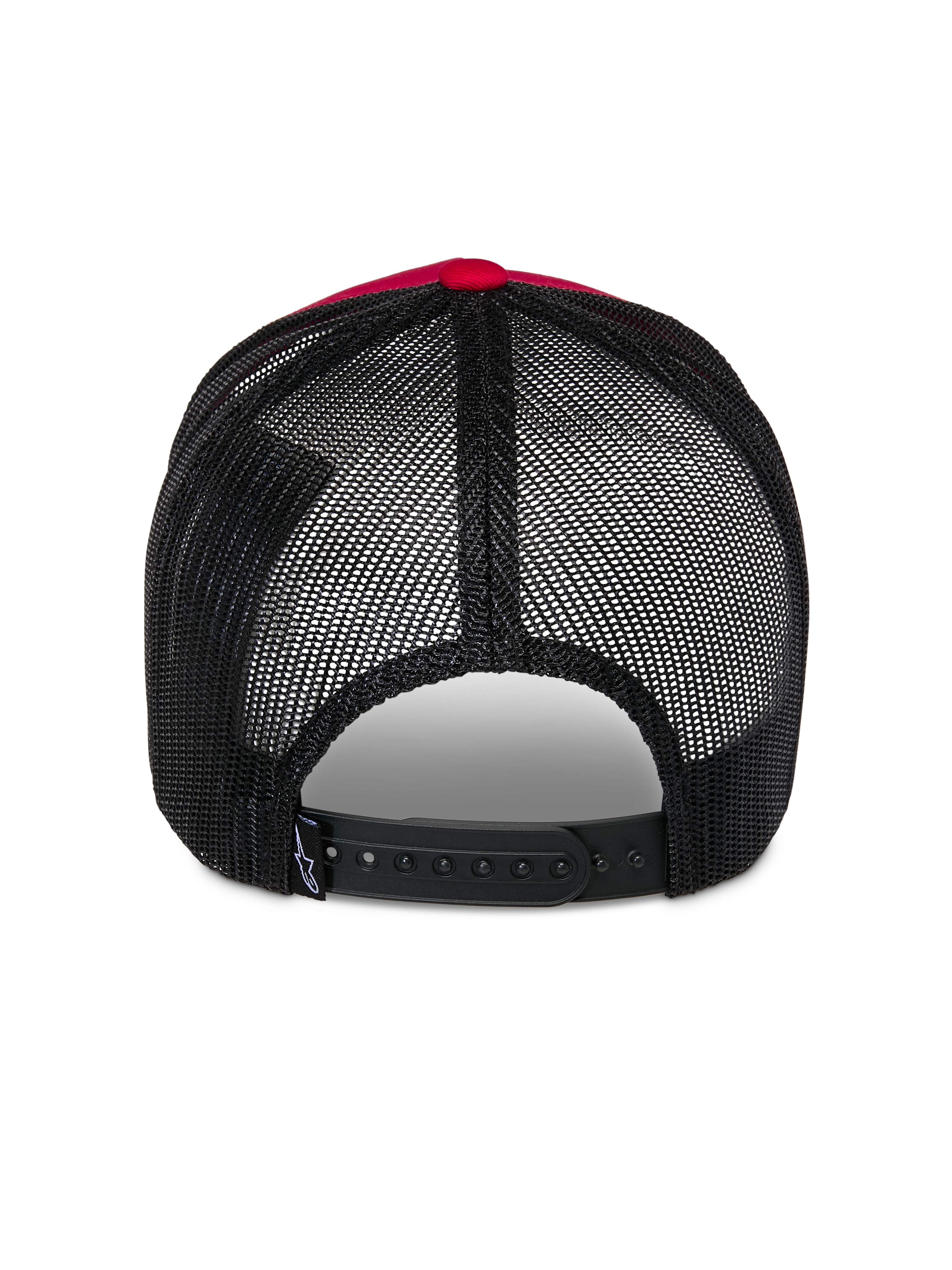 Alpinestars Reflect Ageless Trucker-Mütze, Rückansicht, Rot und Schwarz, mit schwarzen Poly-Mesh-Einsätzen und verstellbarem Snapback-Verschluss, lässige, vom Motorsport inspirierte Kopfbedeckung
