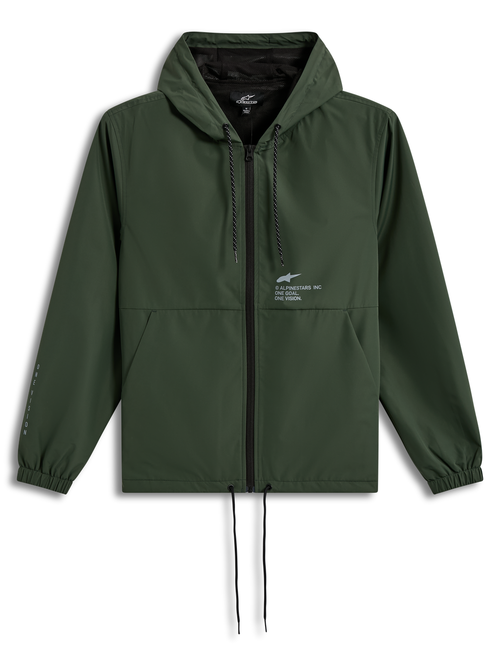 Alpinestars Speeder Resolve Windbreaker Veste, coupe-vent à capuche vert sapin avec logos blancs et cordons de serrage