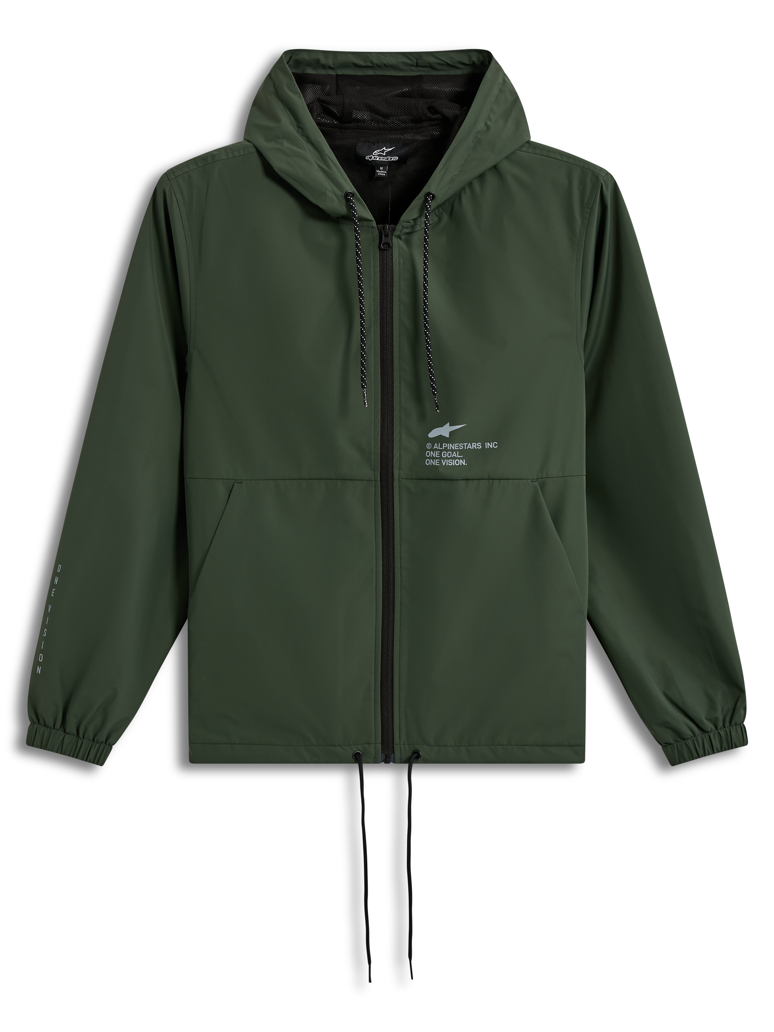 Alpinestars Speeder Resolve Windbreaker Veste, coupe-vent à capuche vert sapin avec logos blancs et cordons de serrage