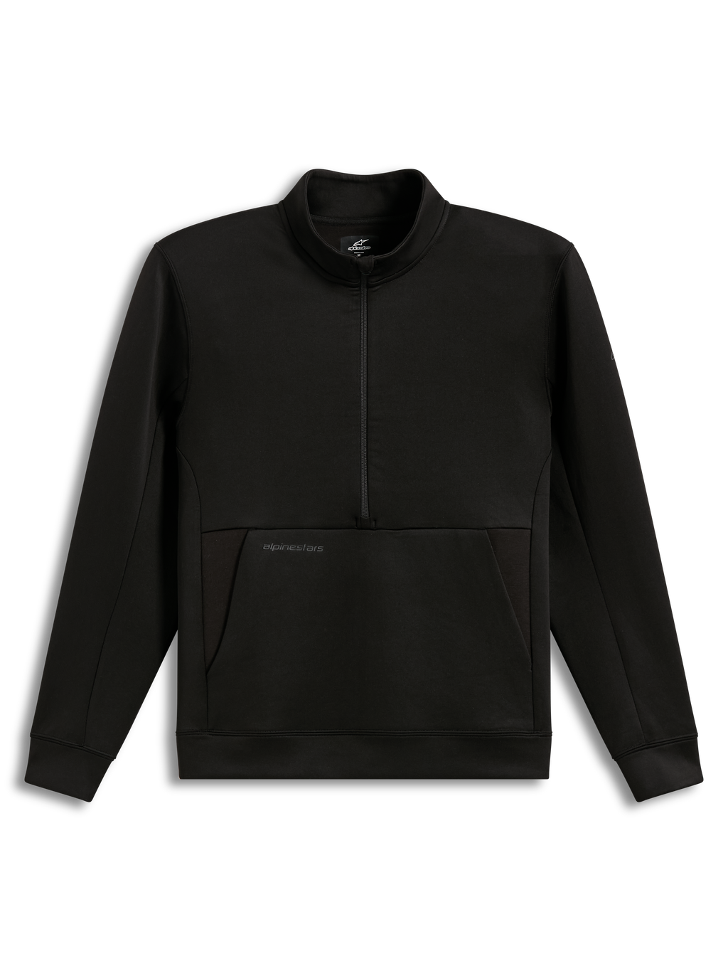 Alpinestars Apera Half-Zip, sweatshirt de sport noir en polaire, avec logo HD ton sur ton et poche kangourou