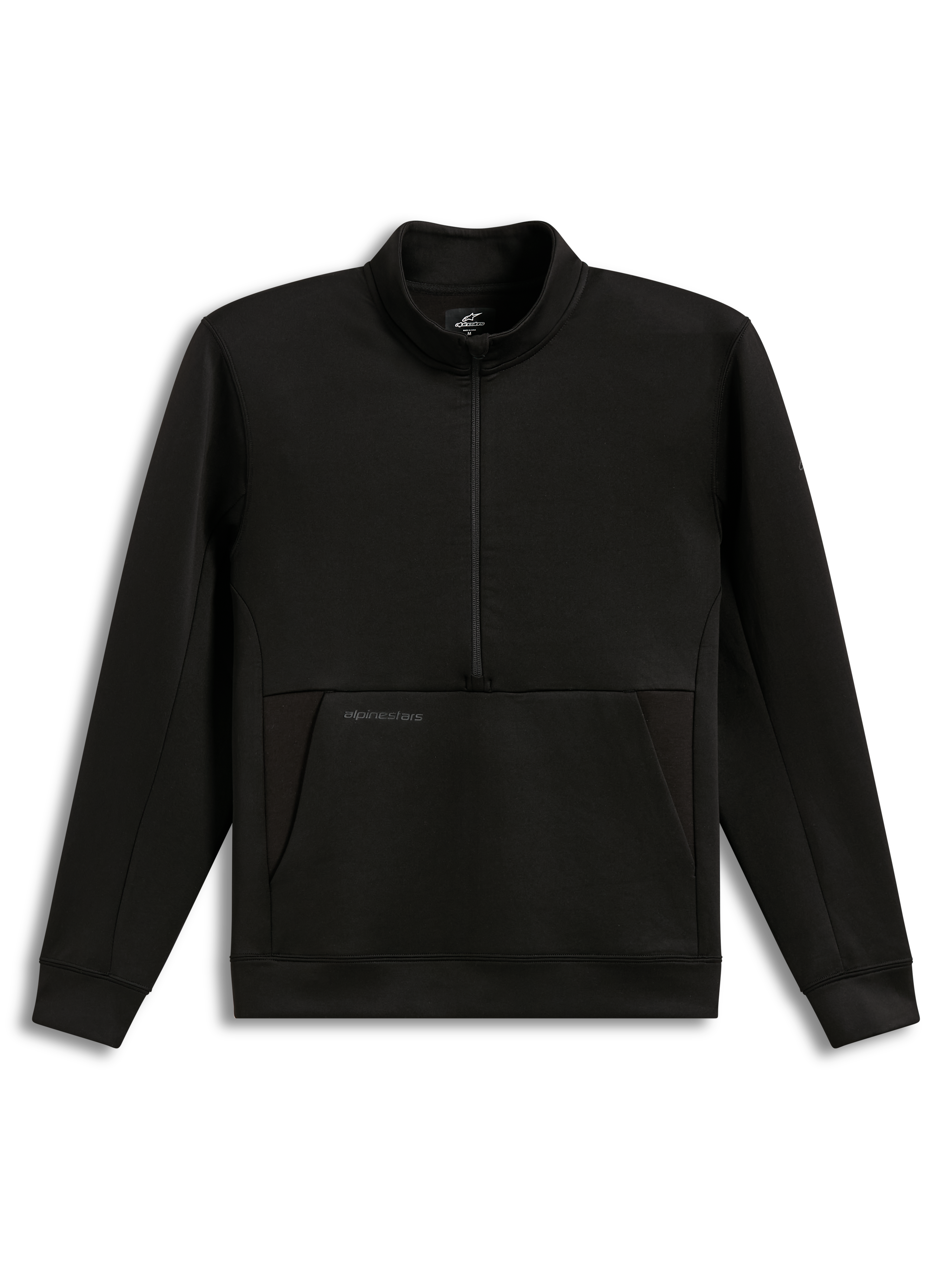 Alpinestars Apera Half-Zip, sweatshirt de sport noir en polaire, avec logo HD ton sur ton et poche kangourou