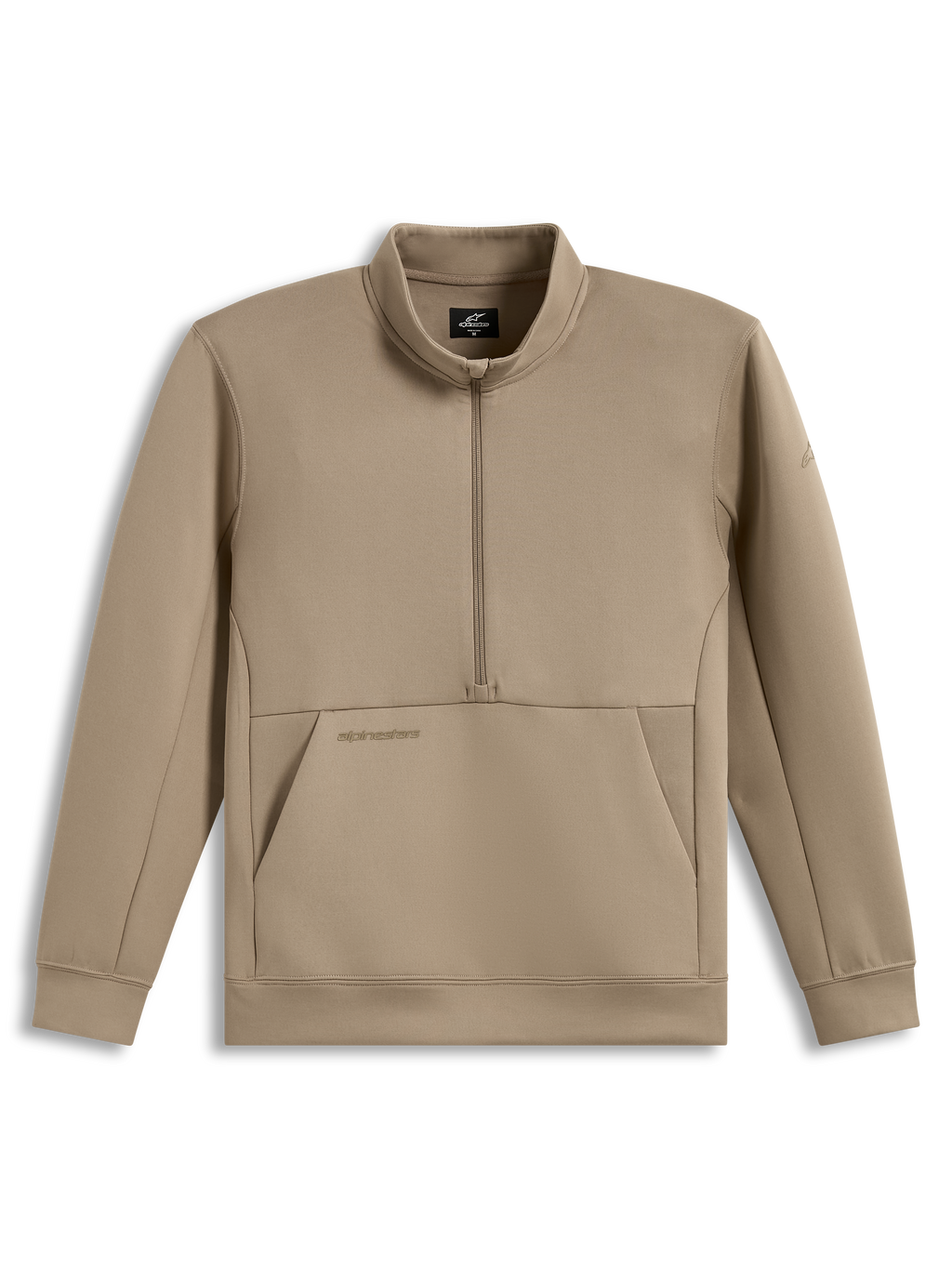 Alpinestars Apera Half-Zip sweatshirt, zandkleurige sportswearpullover van fleece met een kangoeroezak en subtiele tonale logo's.